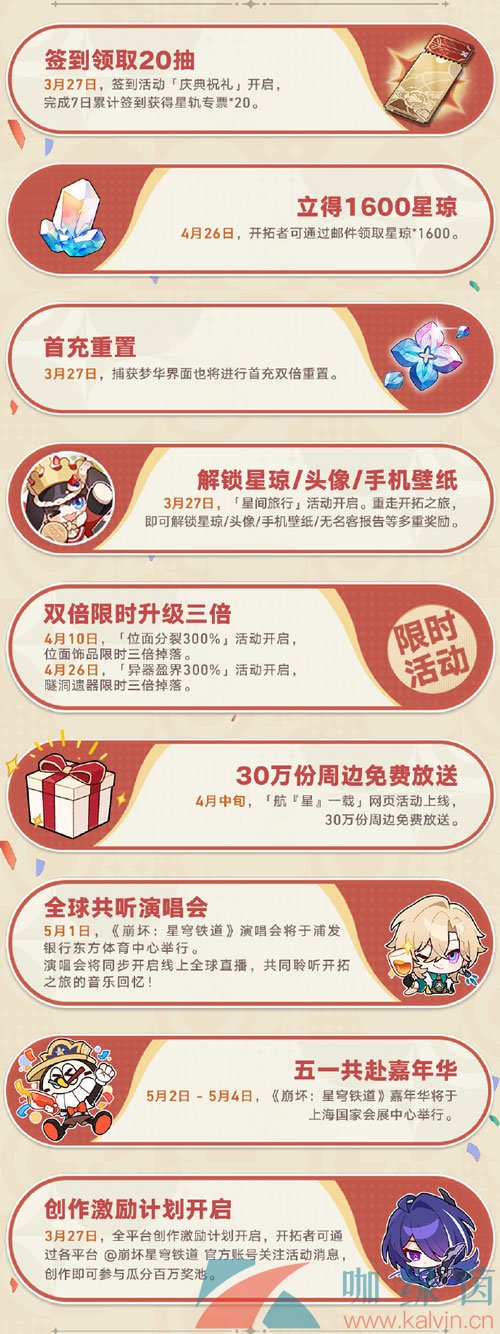 《崩坏星穹铁道》一周年庆典福利奖励一览